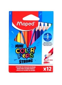 Карандаши цветные короткие MAPED "COLORPEPS mini STRONG", 12 цветов