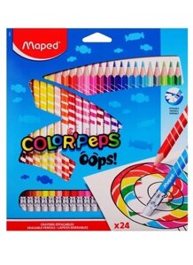 Карандаши цветные с ластиком MAPED "COLORPEPS OOPS", 24 цвета
