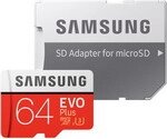 Карта памяти Samsung MicroSD 64GB Class 10 Evo Plus U1 R/W 130 MB/s + SD адаптер