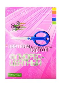 Картон цветной 05цв 10л А4 мелованный, флюоресцентный, карт. папка