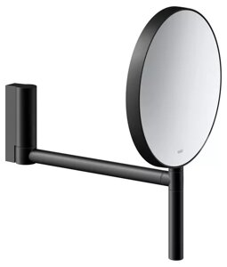 KEUCO (Plan) Косметическое зеркало настенное, без подсветки, на шарнире (с рукоятью на корпусе), двустороннее, диаметр 190 мм, черный матовый
