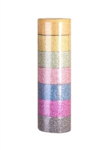 Клейкие ленты полимерные для декора с блестками ПАСТЕЛЬ, 15 мм х 3 м, 7 цветов, ОСТРОВ СОКРОВИЩ, 661716