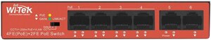 Коммутатор неуправляемый Wi-Tek WI-PS205H v2 4 PoE порта*100Base-TX+2*100Base-TX, PoE IEEE 802.3at/af до 30Вт на порт, Watchdog, БП 40Вт