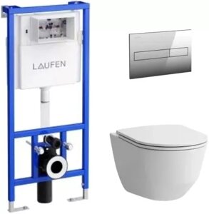 Комплект Laufen унитаз безободковый, с микролифтом + система инсталляции с кнопкой смыва 8.6996.6.000.000. R