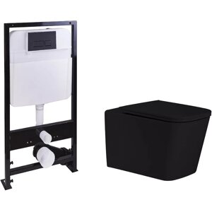 Комплект унитаза с инсталляцией SantiLine черный с сиденьем микролифт и черной клавишей смыва