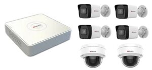 Комплект видеонаблюдения HiWatch X-com Hw Коттедж IP 4+1 состав: 8 канальный POE-видеорегистратор - 1шт;4МП цилиндрическая IP камеры с объективом 2,8м