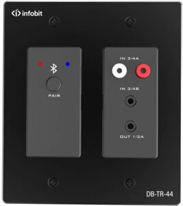Конвертер Infobit iTrans DB-TR-44 (приемник/передатчик) аудиоинтерфейс Dante (4x4), Bluetooth 5.0 (2X2), RCA, 3.5mm TRS. Питание PoE