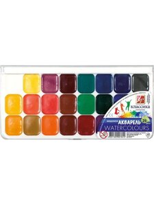 Краски акварельные ЛУЧ Классика 24 цвета медовые, пластиковая коробка, без кисти