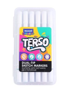 Маркеры для скетчинга 12цв "TERSO" пастельные и флюоресцентные оттенки, двусторонние, пулевидный/клиновидный наконечники 1-3мм, пластиковая упаковка