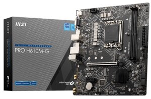 Материнская плата matx MSI PRO H610M-G (LGA1700, H610, 2*DDR5, 4*SATA 6G, M. 2, 7.1ch, 2*PCIE, glan, 2*USB 3.2, 4*USB 2.0, VGA, HDMI, DP)