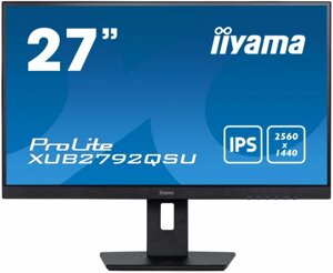 Монитор 27" iiyama XUB2792QSU-B5 IPS, 2560x1440 (16:9), 350cd, 5ms, 178гр/178гр, DVI, HDMI, DP, WQ, USB, черный