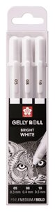 Набор белых гелевых ручек Sakura Gelly Roll 3 штуки (0.3мм 0.4мм 0.5мм) в блистере