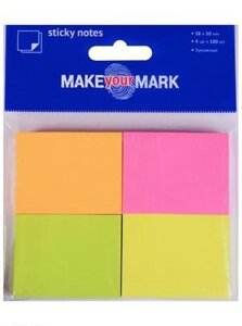 Набор блоков для записей «Make your mark», неоновые, 4 по 100 листов, 5 х 3.8 см