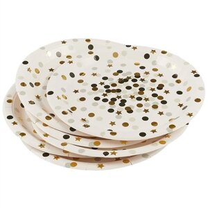 Набор бумажных тарелок Золотые кружочки и звездочки (22 см) (6 шт) (12-01582-C3)