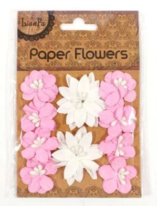 Набор для творчества Цветы с бусинами Paper Flower 2больш. 8маленьк., белые с розовым