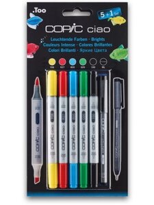 Набор маркеров Copic Ciao яркие цвета 5цв + 1 мультилинер 0.3мм