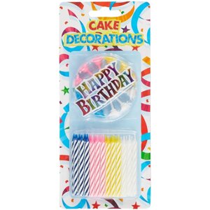 Набор свечей для торта разноцветные с табличкой Happy Birthday (24шт) (6см)