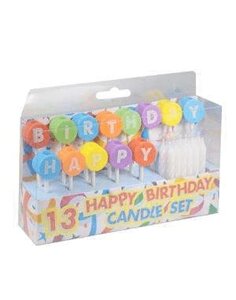 Набор свечей для торта с держателями Happy Birthday (13шт) (6см)