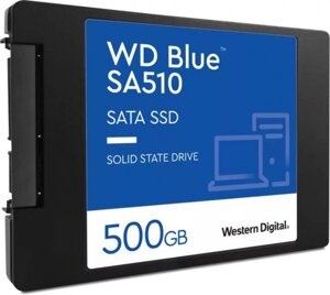 Накопитель SSD 2.5 western digital WDS500G3b0A WD blue 500GB SATA 6gb/s 3D TLC 560/510MB/s IOPS 90K/82K TBW 200 DWPD 0.2