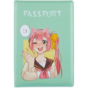 Обложка для паспорта Аниме Девушка с ушками (Сёдзё) (цветная) (ПВХ бокс)