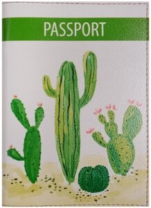 Обложка для паспорта Кактусы (кожа) (ПВХ бокс) (ОК2017-11)