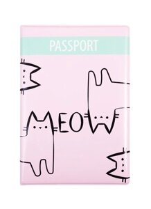 Обложка для паспорта котики Meow (ПВХ бокс) (ОП2020-238)