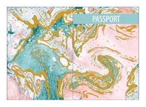 Обложка для паспорта Marble style (мрамор розовый с бирюзовым) (глиттер) (ПВХ бокс)