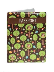 Обложка для паспорта Совы и птички в лесу