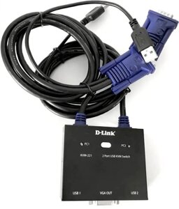 Переключатель KVM D-link KVM-221/C1A на 2 компьютера USB, 2-а кабеля