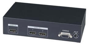 Разветвитель SC&T HD02-4K HDMI сигнала, 1 вход на 2 выхода, стандарт HDMI 1.4a, HDCP, разрешение до 4Kx2K UHD, в комплекте БП 220/5В,2A (DC). Размеры 1