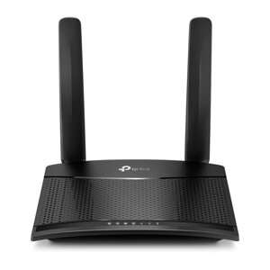 Роутер TP-LINK TL-MR100 Wi-Fi, встроенный 4G LTE cat4 модем, 150/50 Мбит/с, 1 порт WAN/LAN 100 Мбит/с с автоопределением, 2 съемные LTE антенны