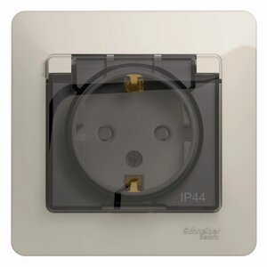 Розетка с/з со шторками и крышкой IP44 Systeme Electric GLOSSA GSL000948