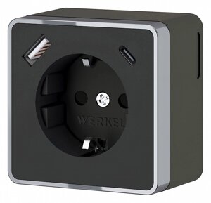 Розетка с заземлением, шторками и USB Werkel Gallant черный/хром W5071735