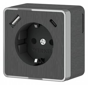 Розетка с заземлением, шторками и USB Werkel Gallant графит рифленый W5071704