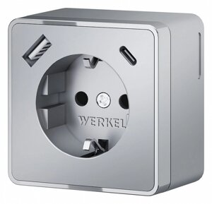 Розетка с заземлением, шторками и USB Werkel Gallant серебряные W5071706