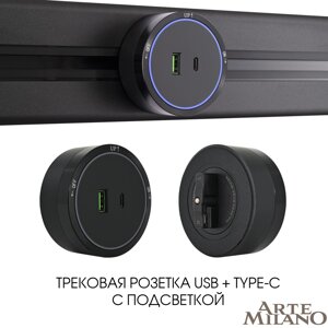 Розетка USB трековая Arte Milano 380066TS LED/USB-Type-C Black