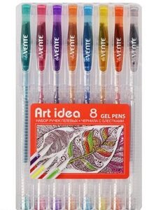 Ручки гелевые с глиттером Art idea, 8 цветов