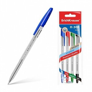 Ручки шариковые 04цв "R-301 Classic Stick" 1.0мм, синяя, черная, красная, зеленая, подвес, Erich Krause