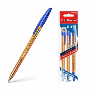 Ручки шариковые синие 03шт "R-301 Amber Stick" 0,7мм, подвес, ErichKrause