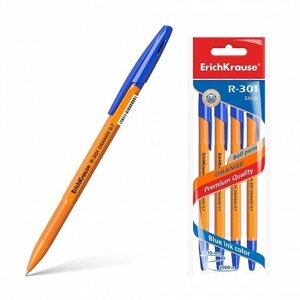 Ручки шариковые синие 04шт "R-301 Orange Stick" 0,7мм, подвес, ErichKrause