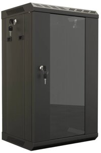 Шкаф Hyperline TDB-6U-GP-RAL9004 настенный 10, 6U, 366,5х390х300, уст. размер 254 мм, со стеклянной дверью, открывающиеся стенки, возможность устано