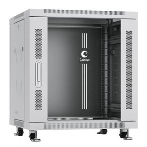 Шкаф напольный 19", 12U Cabeus SH-05C-12U60/60 600x600x730mm (ШхГхВ) передняя стеклянная и задняя сплошная металлическая двери, ручка с замком, цвет с