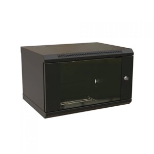 Шкаф настенный 19", 6U WRLine WR-TW-0645-GP-RAL9004 367x600х450мм, стеклянная дверь, цвет черный (RAL 9004) (разобранный)