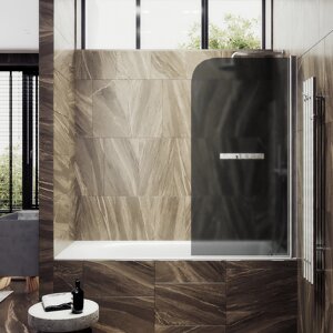 Шторка на ванну поворотная Maybahglass 140х80 с полотенцедержателем, профиль хром матовый, стекло графит матовое