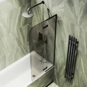 Шторка на ванну поворотная MaybahGlass 140х99 профиль черный, стекло графит матовый