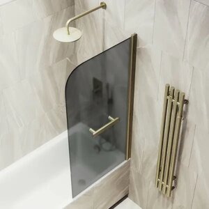 Шторка на ванну поворотная с полотенцедержателем MaybahGlass 140х40 профиль бронзовый, стекло графит матовый