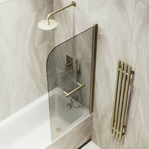 Шторка на ванну поворотная с полотенцедержателем MaybahGlass 140х50 профиль бронзовый, стекло бронзовое