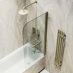 Шторка на ванну поворотная с полотенцедержателем MaybahGlass 140х50 профиль бронзовый, стекло прозрачное