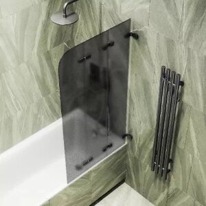 Шторка на ванну складная MaybahGlass 140х75 профиль черный, стекло графит матовый