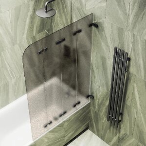 Шторка на ванну складная MaybahGlass 140х98 профиль черный, стекло бронза матовая